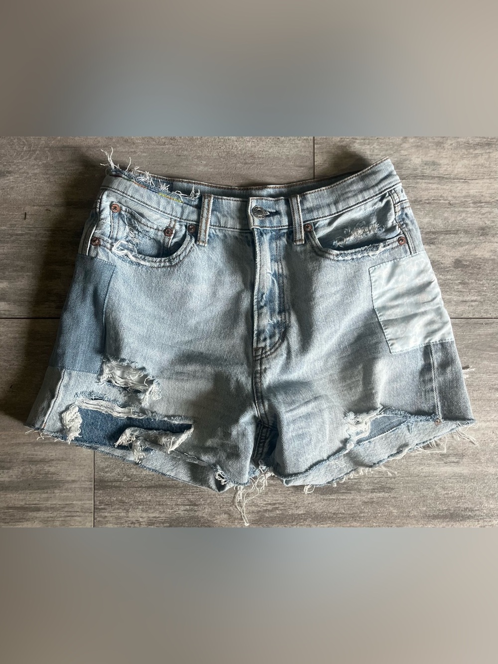 American Eagle Women's Jean Shorts Cutoffs, Size 4 Cotton Patchwork Rainbow
